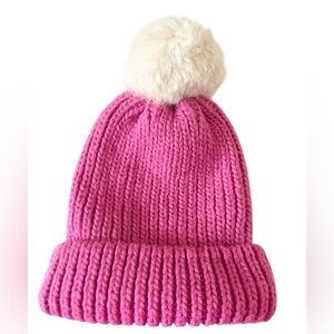 Pink Knit Pom Pom Beanie Cap Gap OSFM